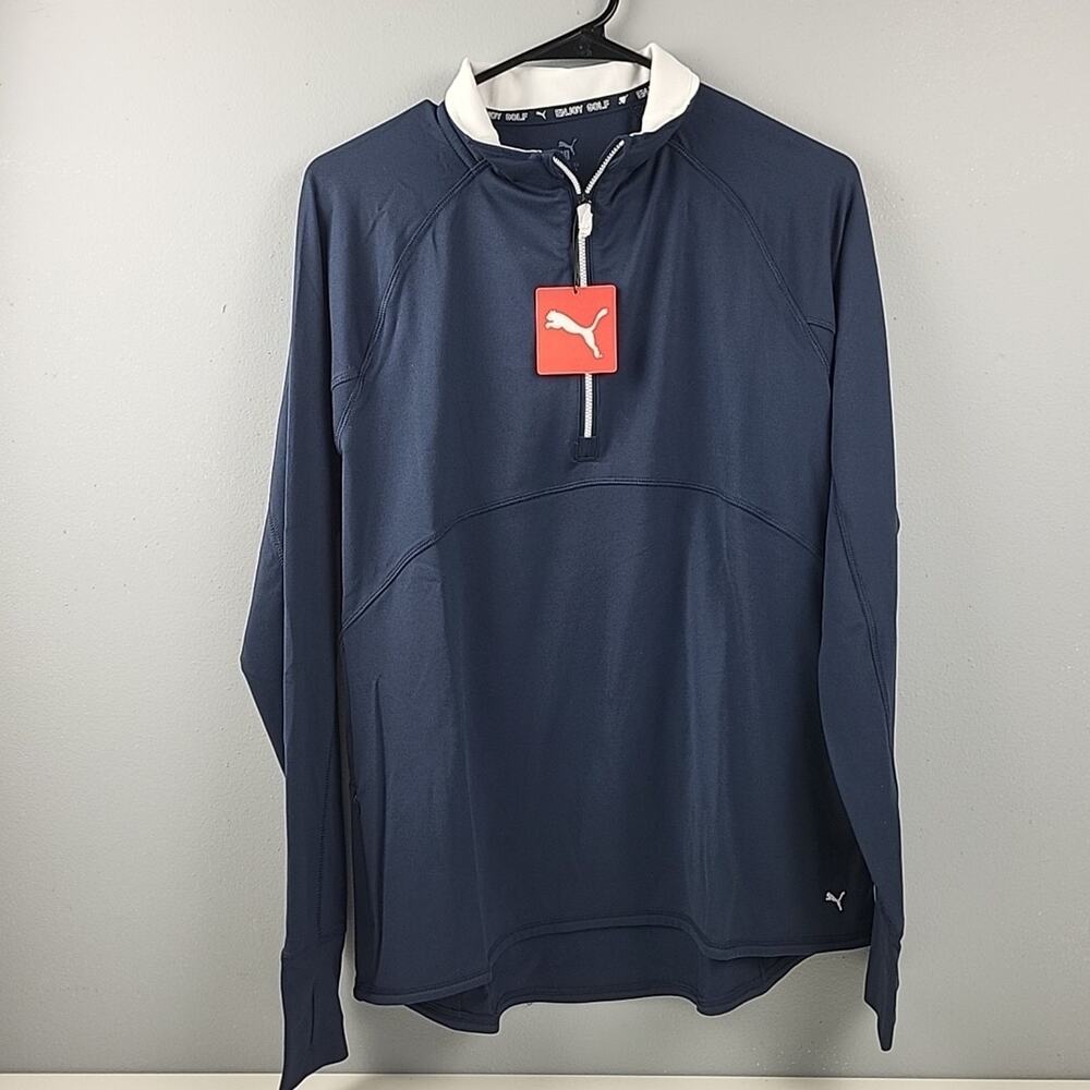 Puma Gamer Golf Shirt Women's Large 1/4 Zip Navy Blue NWT Longer Back